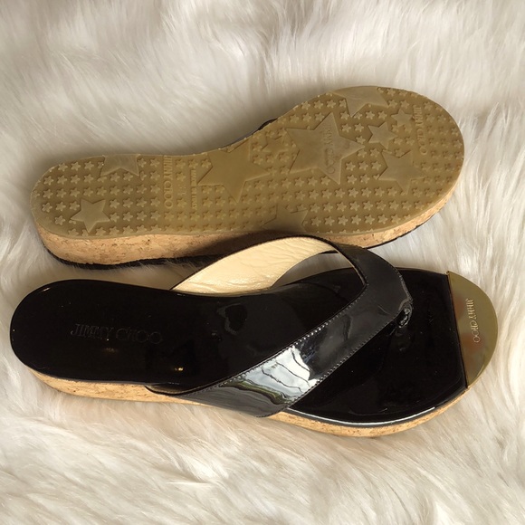 Jimmy Choo Shoes - JIMMY CHOO Pence Patent Leather Cork Wedge Sandals